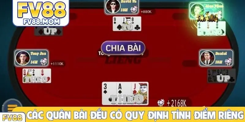 Các quân bài đều có quy định tính điểm riêng