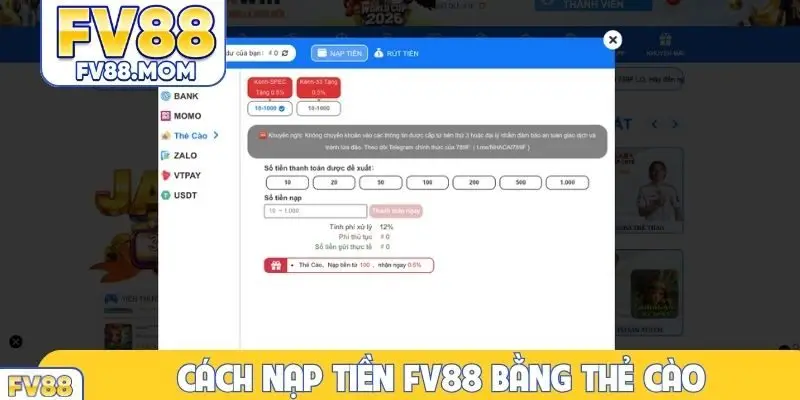 Cách nạp tiền FV88 bằng thẻ cào