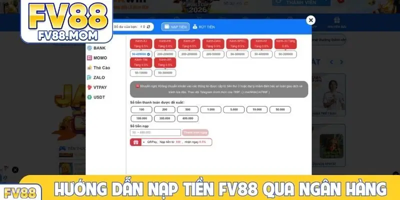 Hướng dẫn nạp tiền FV88 qua ngân hàng
