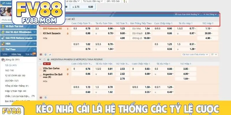 Kèo nhà cái là hệ thống các tỷ lệ cược