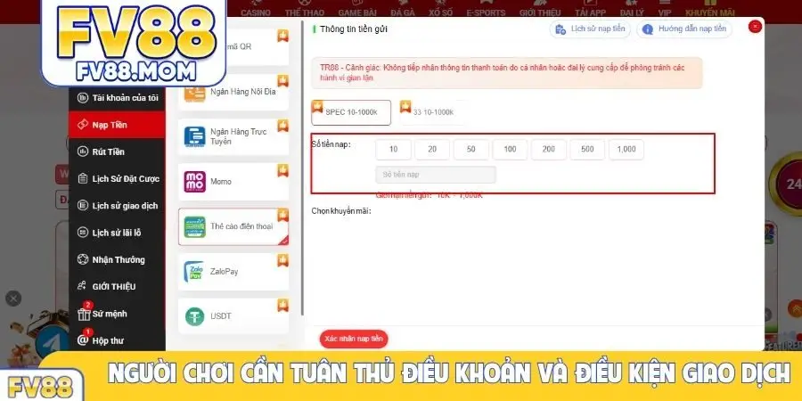 Người chơi cần tuân thủ điều khoản và điều kiện giao dịch