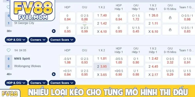 Nhiều loại kèo cho từng mô hình thi đấu